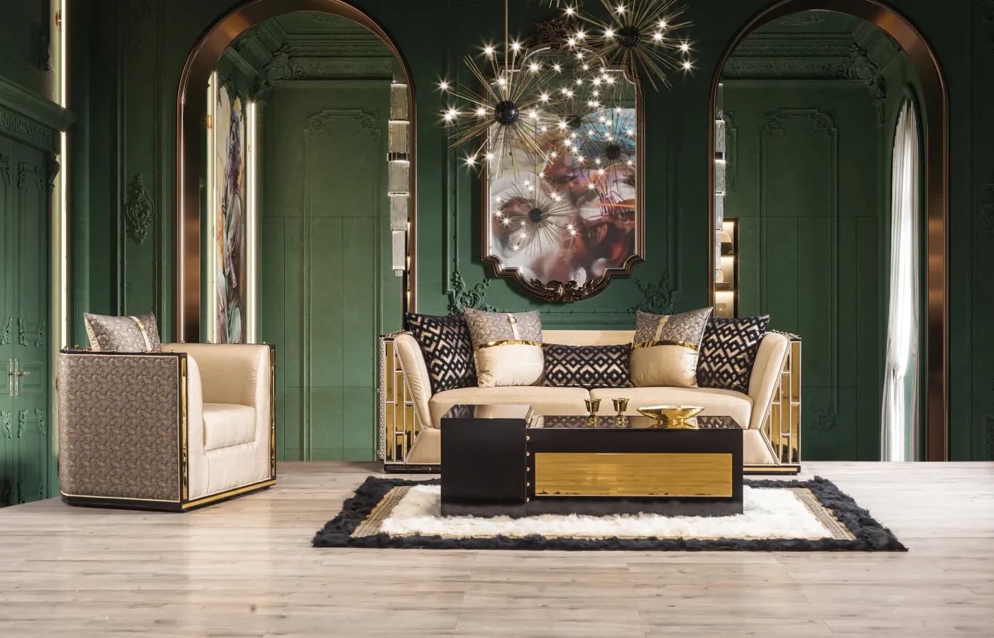 Bentley suite in cream upholstery arranged in a formal living room